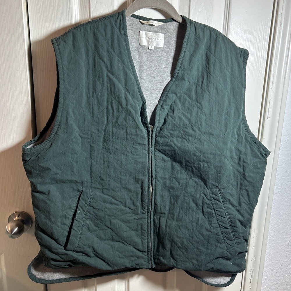 Geoffrey Beene Quilted Vest Men Large Green‎  Full Zip Cotton Lined